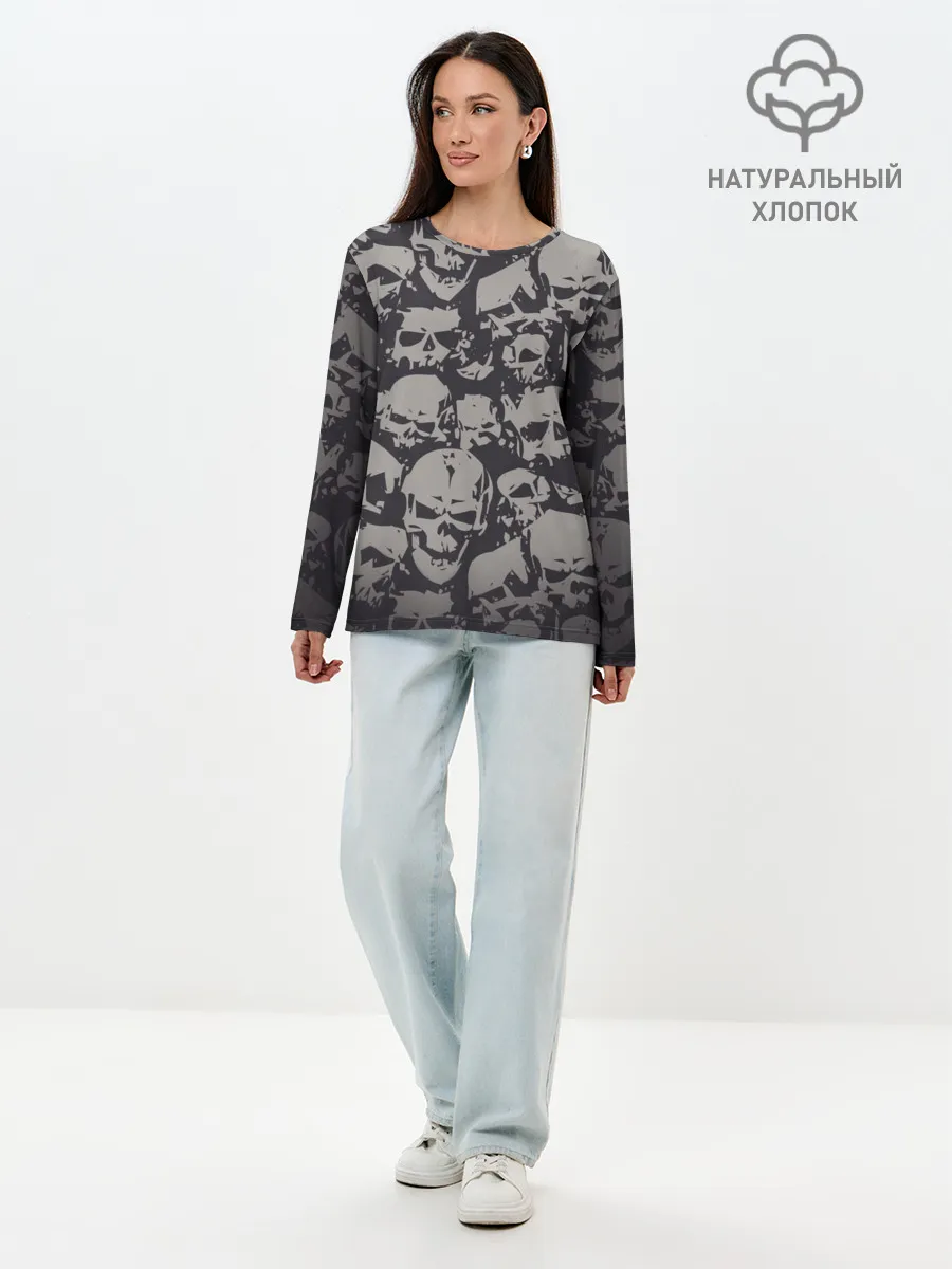 Лонгслив женский. Хлопок / Черепа