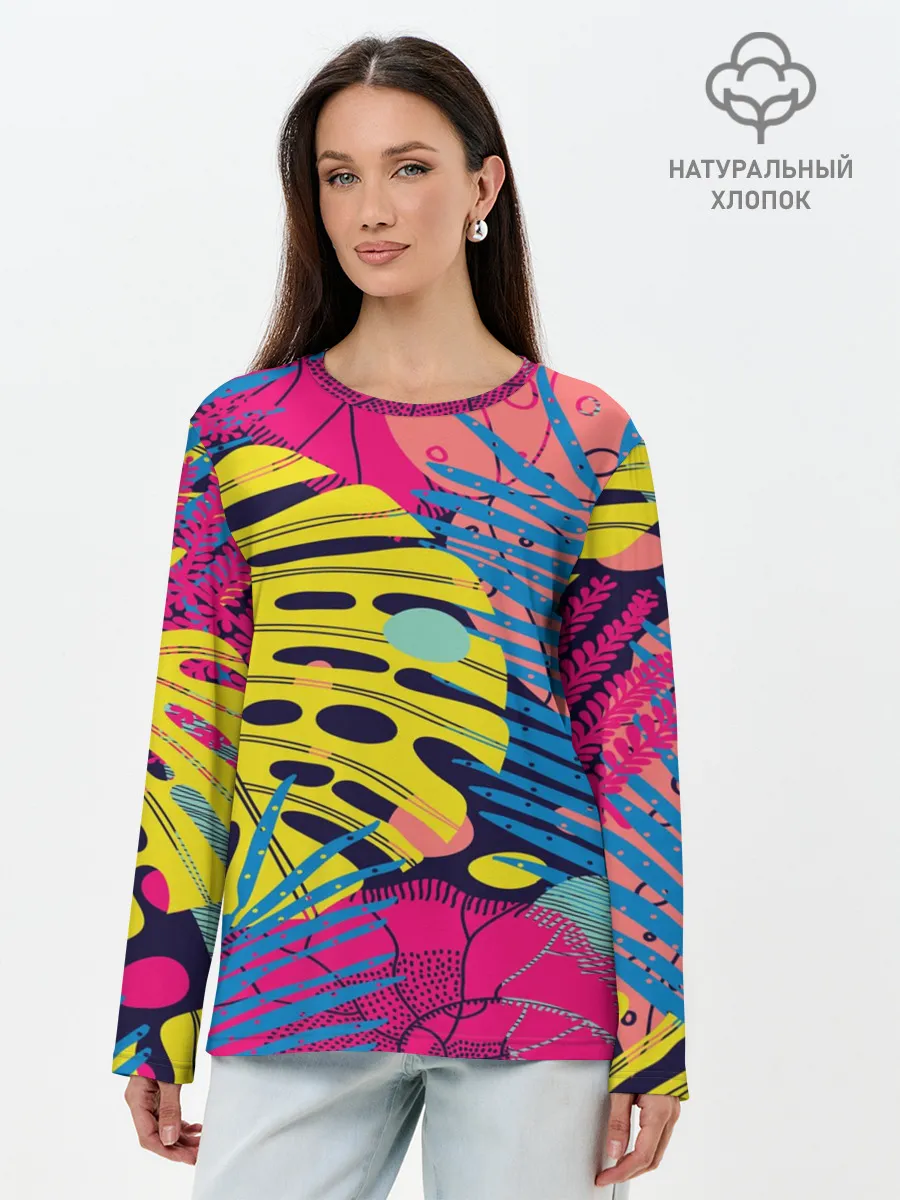 Лонгслив женский. Хлопок / Тропики fashion