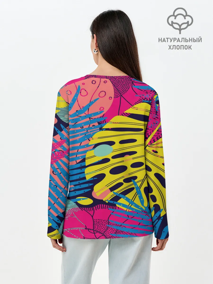 Лонгслив женский. Хлопок / Тропики fashion