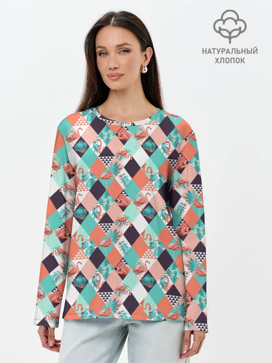 Лонгслив женский. Хлопок / Фламинго