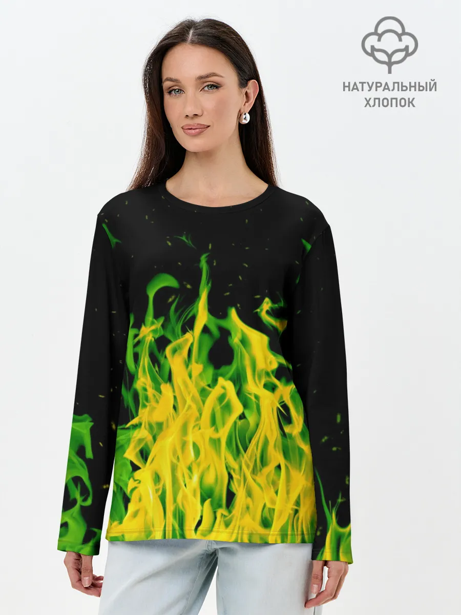 Лонгслив женский. Хлопок / Дикий огонь