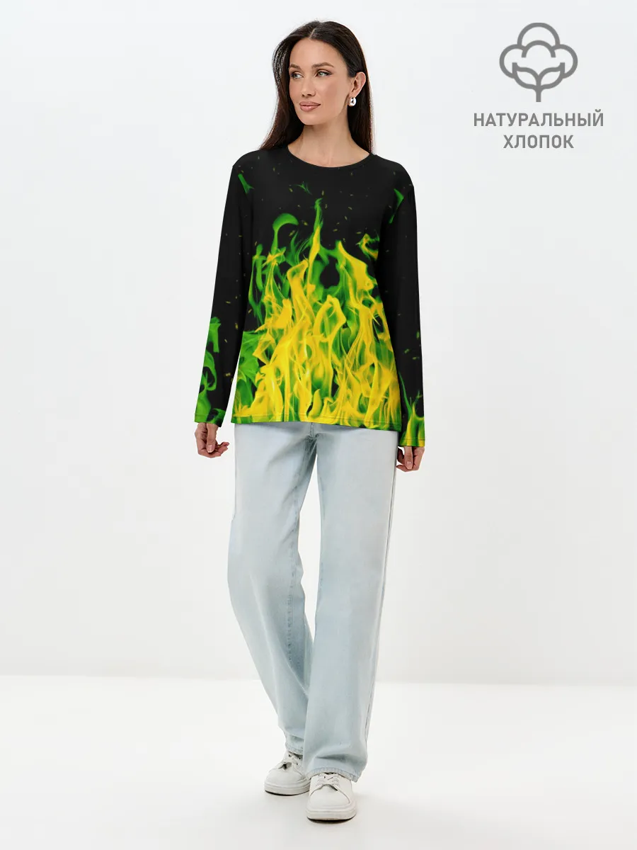 Лонгслив женский. Хлопок / Дикий огонь