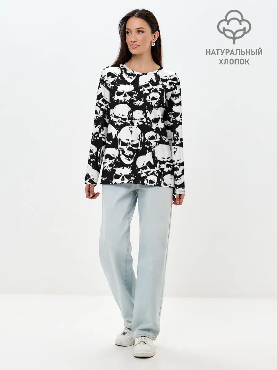 Лонгслив женский. Хлопок / черепа