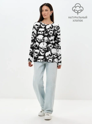 Лонгслив женский. Хлопок / черепа