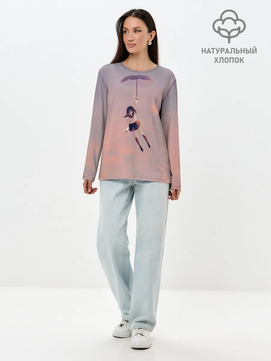 Лонгслив женский. Хлопок / Девушка с зонтом