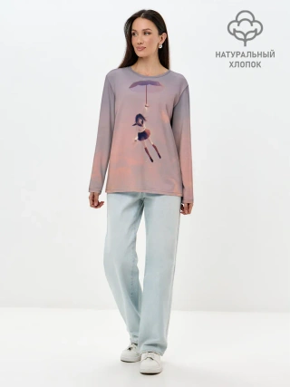 Лонгслив женский. Хлопок / Девушка с зонтом