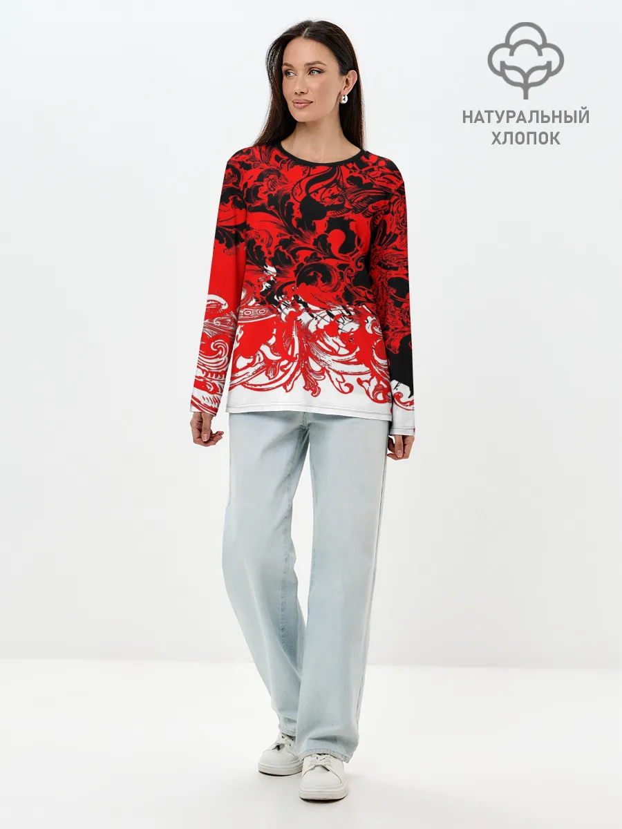 Лонгслив женский. Хлопок / Абстрактные узоры 3