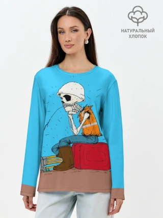 Лонгслив женский. Хлопок / Скелетон геодезист