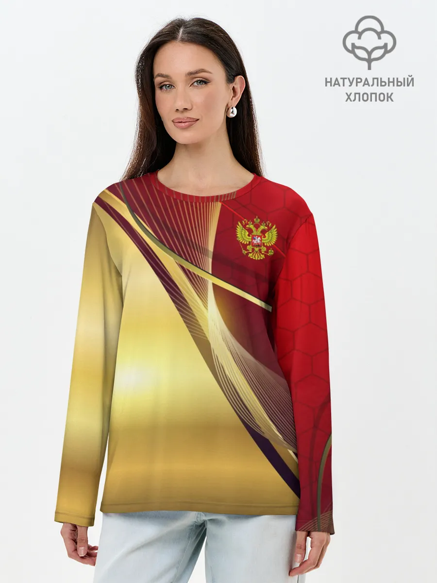 Лонгслив женский. Хлопок / RUSSIA SPORT: Red and Gold.