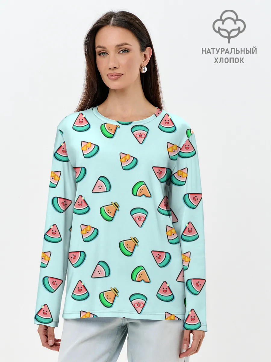 Лонгслив женский. Хлопок / Kawaii Арбузики