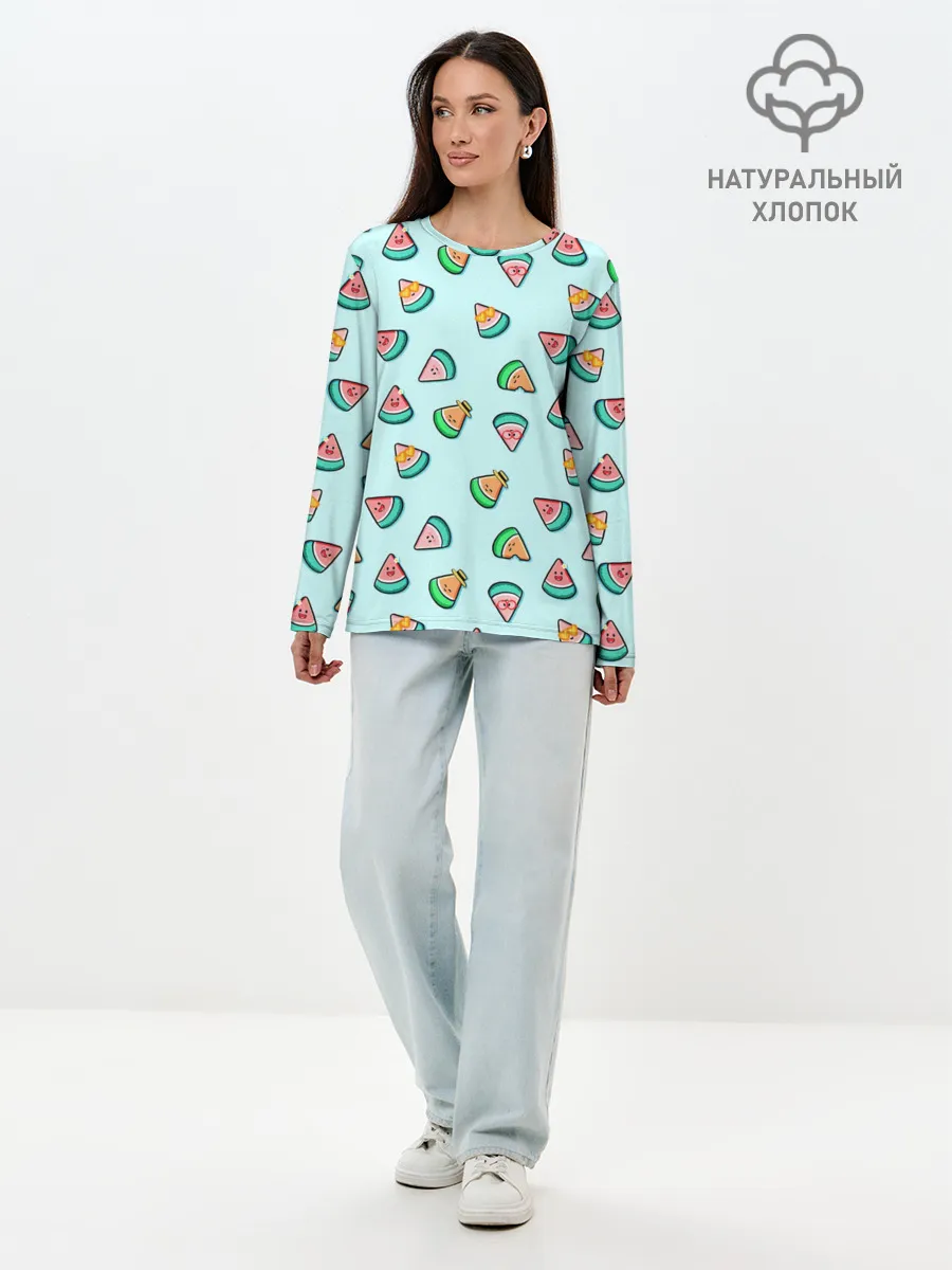 Лонгслив женский. Хлопок / Kawaii Арбузики