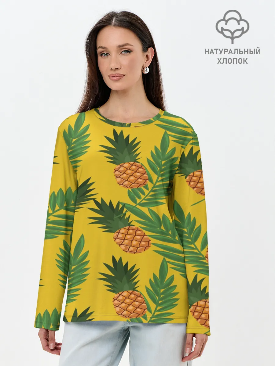 Лонгслив женский. Хлопок / Ананасы