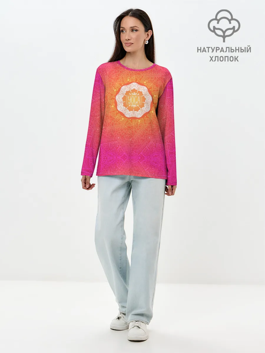 Лонгслив женский. Хлопок / Солнечная мандала