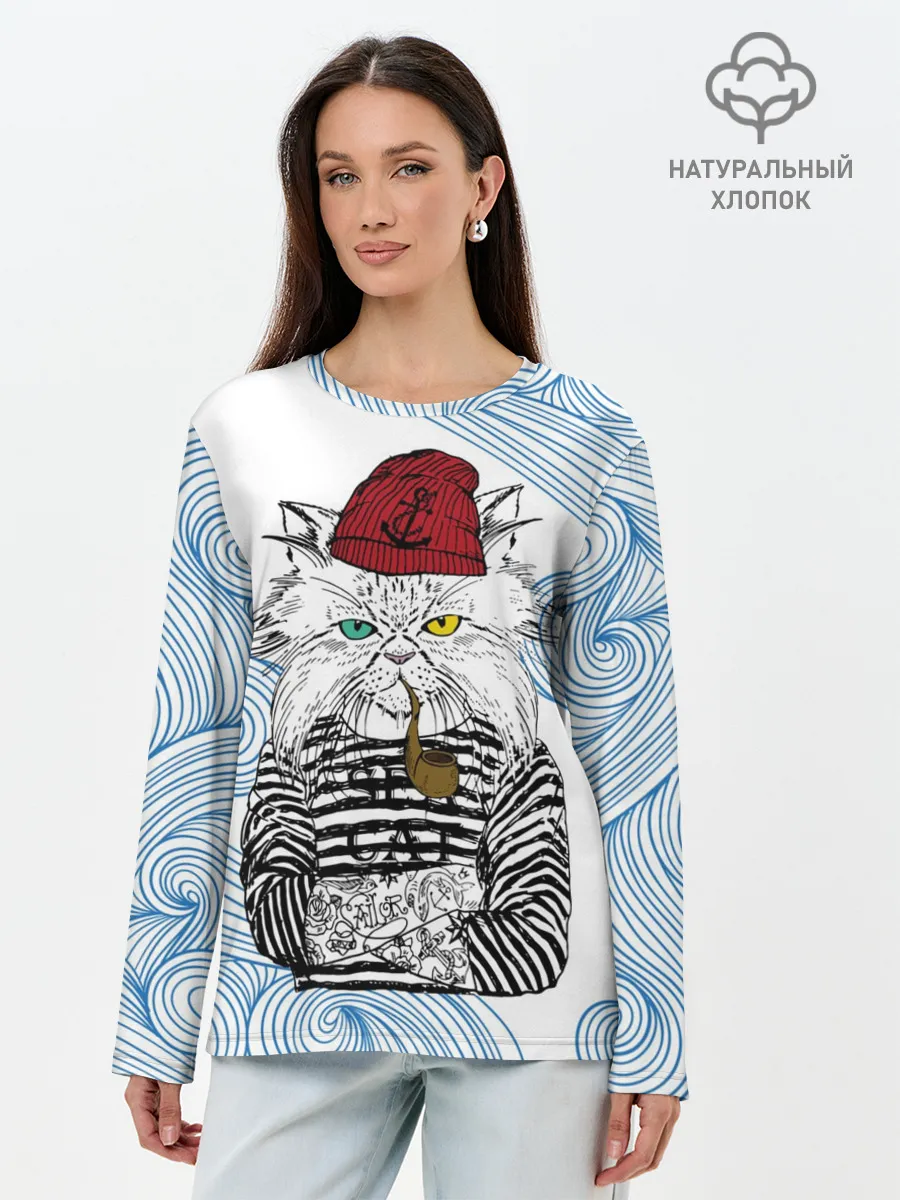 Лонгслив женский. Хлопок / Кот Моряк