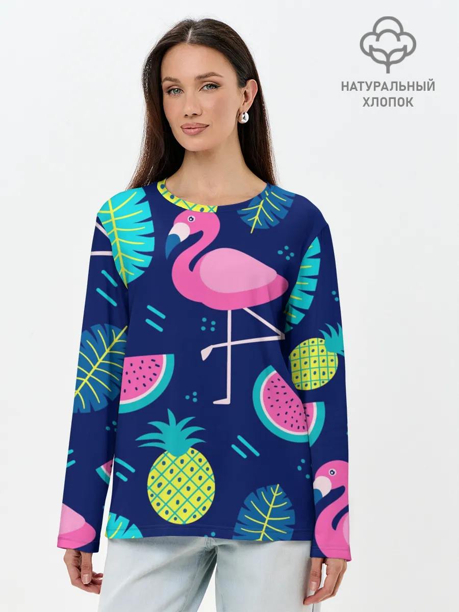 Лонгслив женский. Хлопок / Фламинго