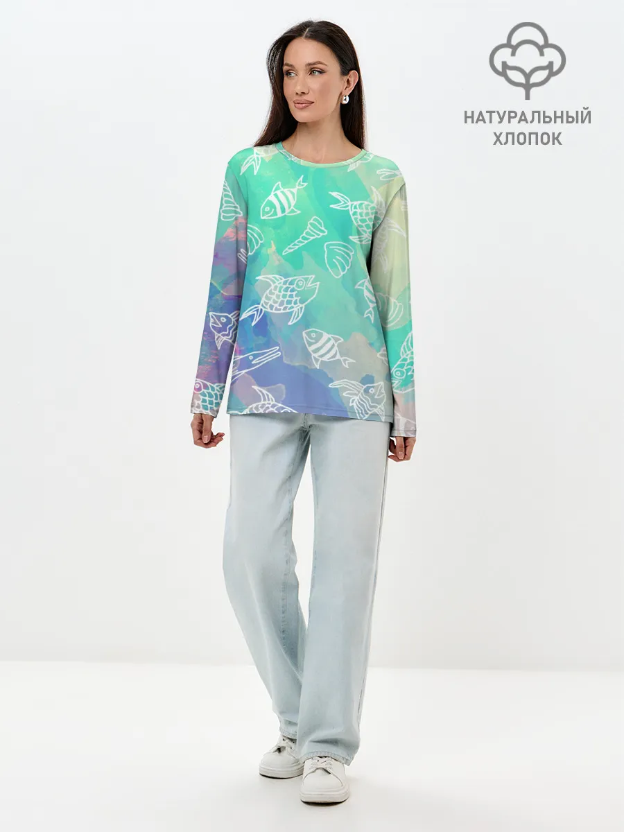 Лонгслив женский. Хлопок / Рыбы