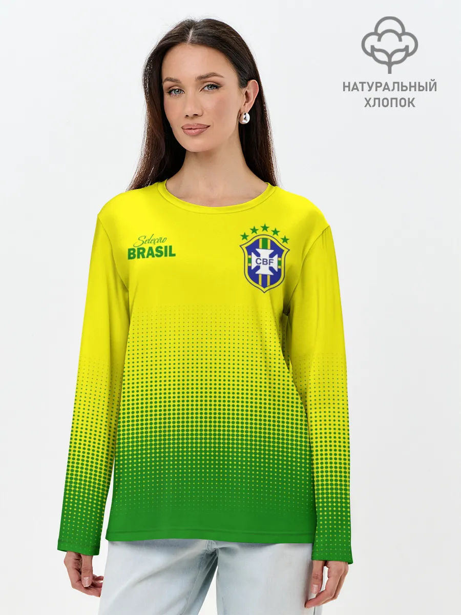 Лонгслив женский. Хлопок / Сборная Бразилии