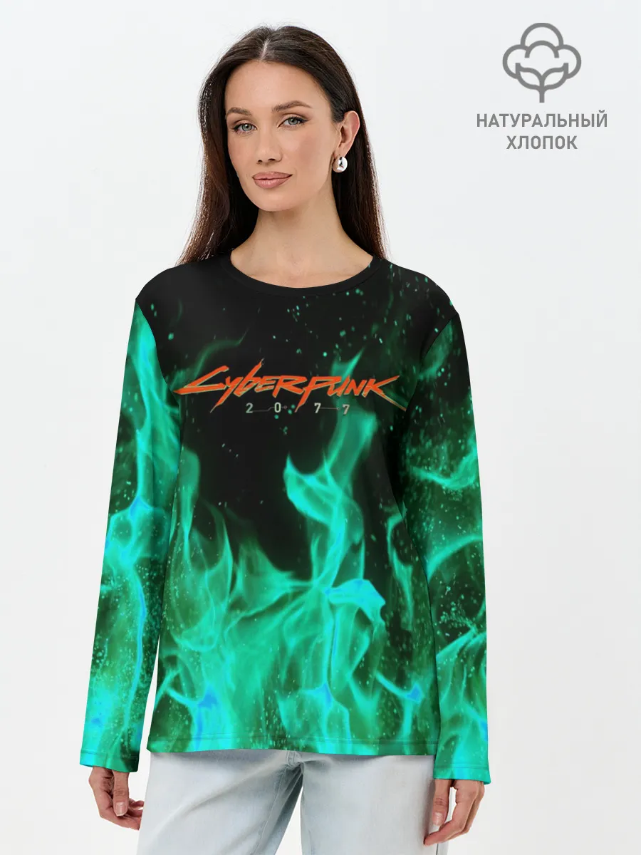 Лонгслив женский. Хлопок / CYBERPUNK 2077 | КИБЕРПАНК 2077