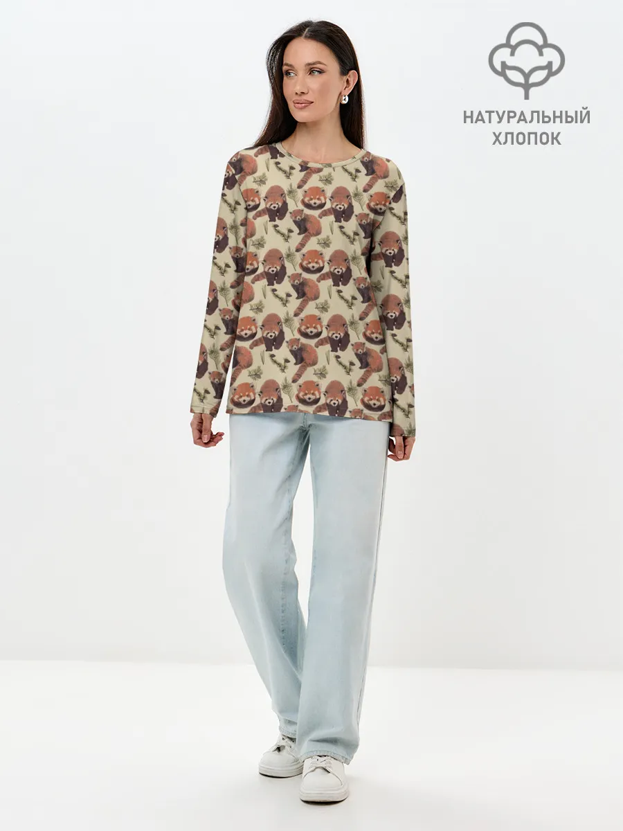 Лонгслив женский. Хлопок / Red panda