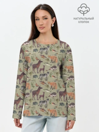 Лонгслив женский. Хлопок / Wild animals