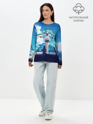 Лонгслив женский. Хлопок / Хацунэ Мику под летним небом