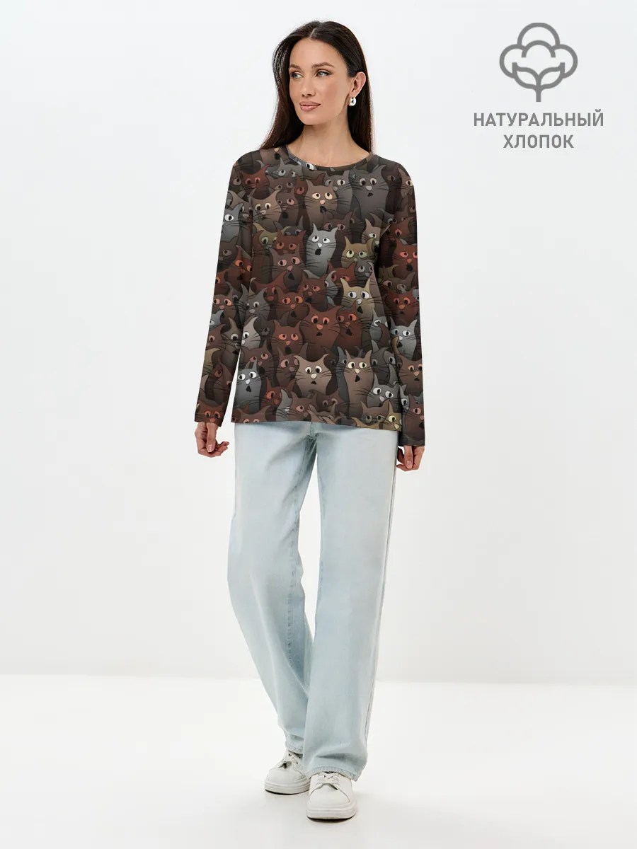 Лонгслив женский. Хлопок / Глупые коты