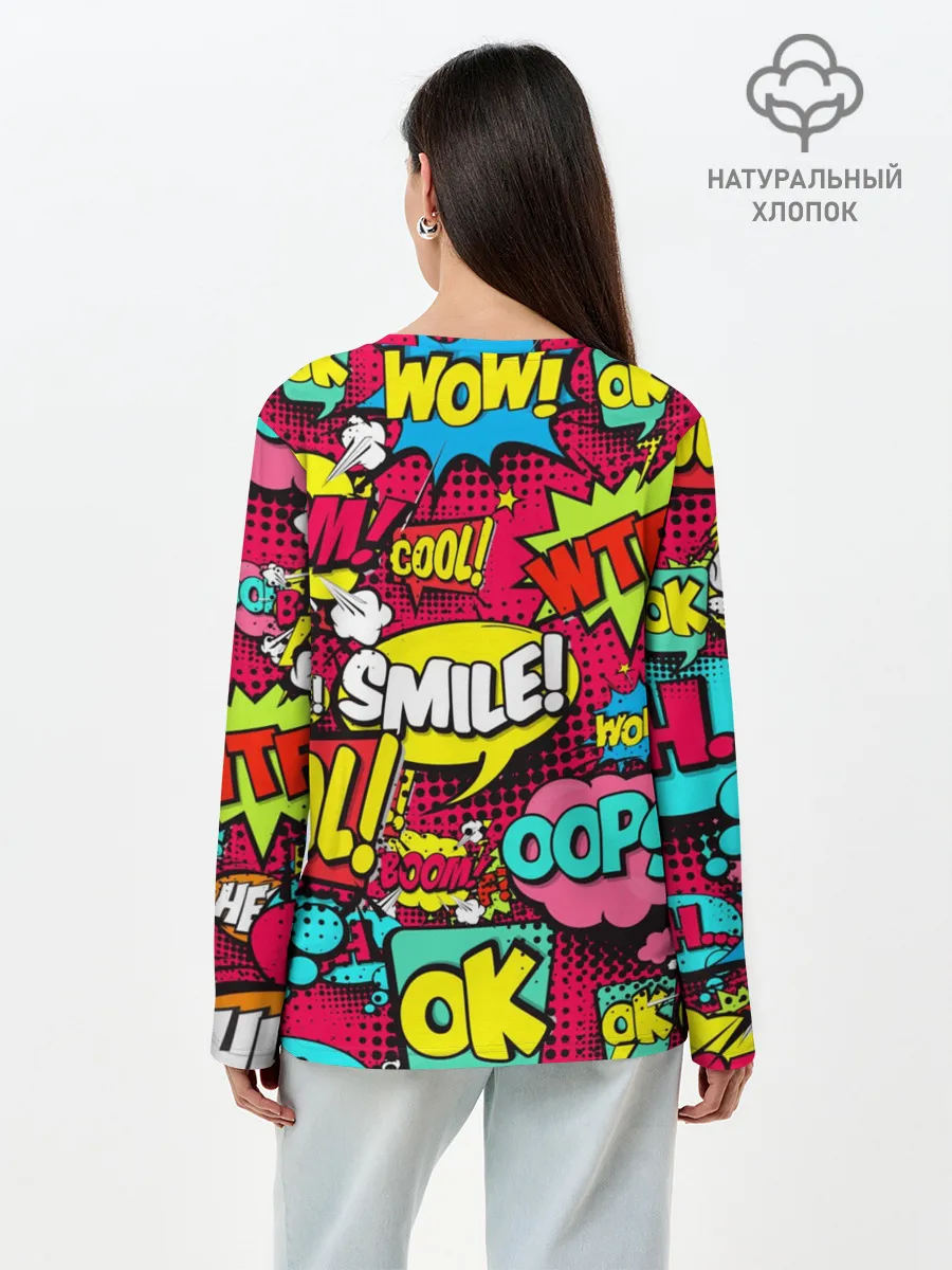 Лонгслив женский. Хлопок / Стиль pop-art