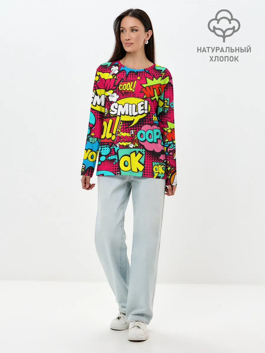 Лонгслив женский. Хлопок / Стиль pop-art