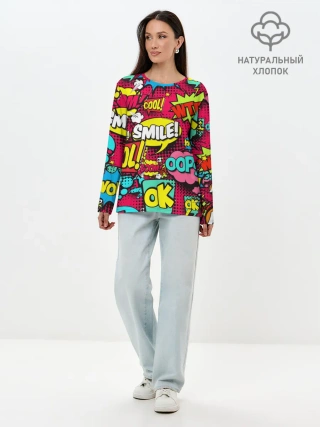 Лонгслив женский. Хлопок / Стиль pop-art