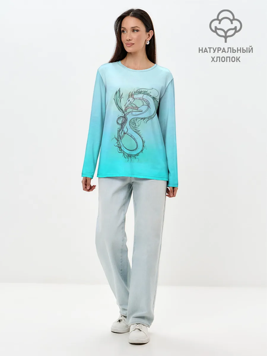 Лонгслив женский. Хлопок / Дракон-Бог Хаку