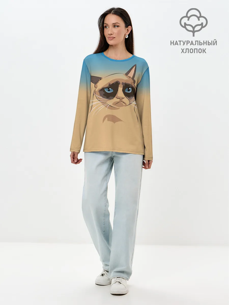 Лонгслив женский. Хлопок / Grumpy cat ART