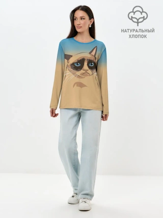 Лонгслив женский. Хлопок / Grumpy cat ART