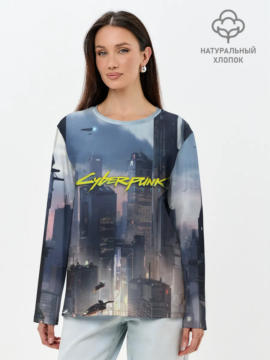 Лонгслив женский. Хлопок / Cyberpunk 2077 city