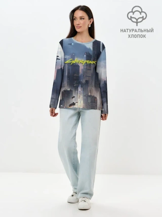 Лонгслив женский. Хлопок / Cyberpunk 2077 city