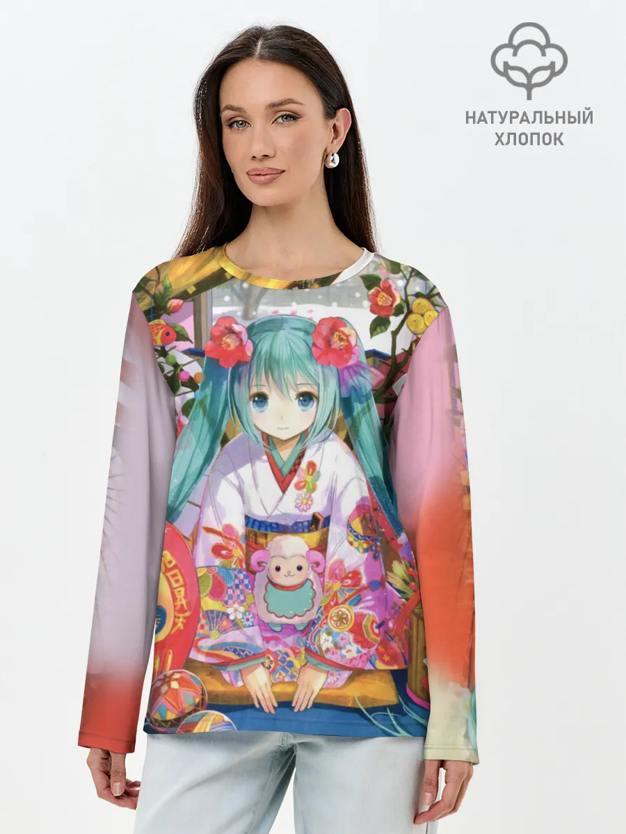 Лонгслив женский. Хлопок / Окно Mika Hatsune