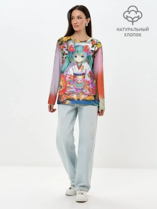 Лонгслив женский. Хлопок / Окно Mika Hatsune