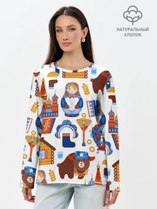 Лонгслив женский. Хлопок / Традиционный поп арт