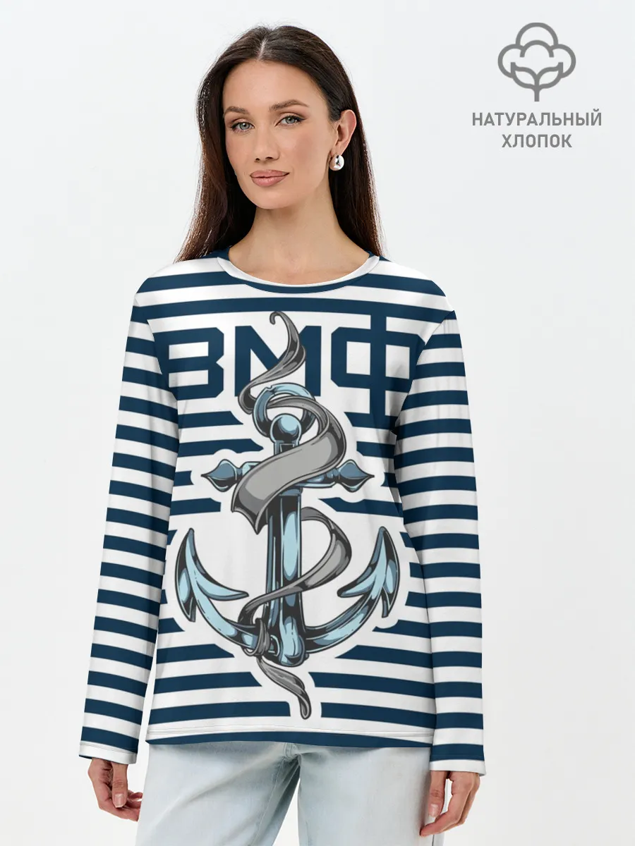 Лонгслив женский. Хлопок / Якорь ВМФ
