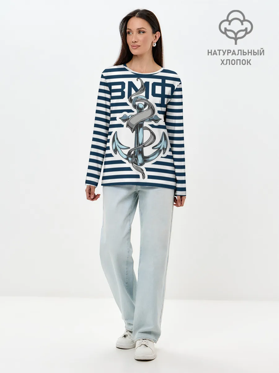 Лонгслив женский. Хлопок / Якорь ВМФ