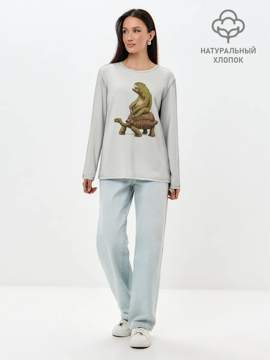 Лонгслив женский. Хлопок / Ленивец и Черепаха