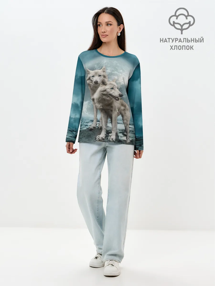 Лонгслив женский. Хлопок / Волки