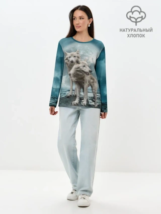 Лонгслив женский. Хлопок / Волки