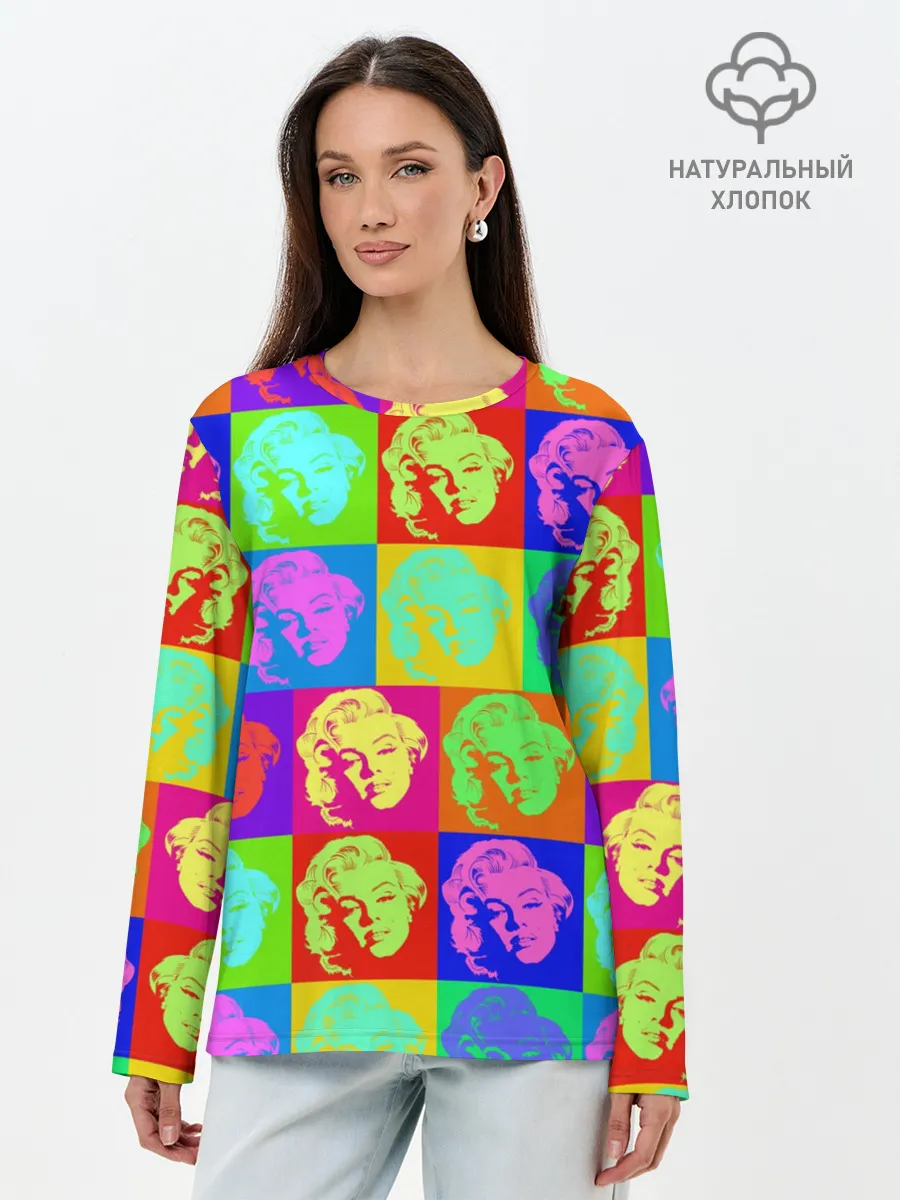 Лонгслив женский. Хлопок / pop-art Marilyn Monroe