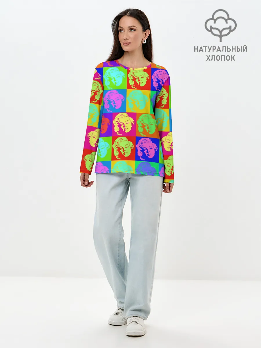 Лонгслив женский. Хлопок / pop-art Marilyn Monroe