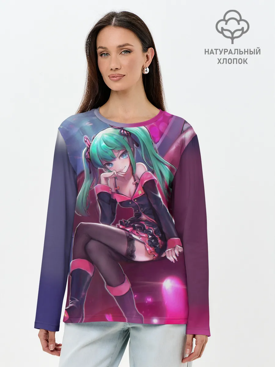 Лонгслив женский. Хлопок / Хатсуне Мику
