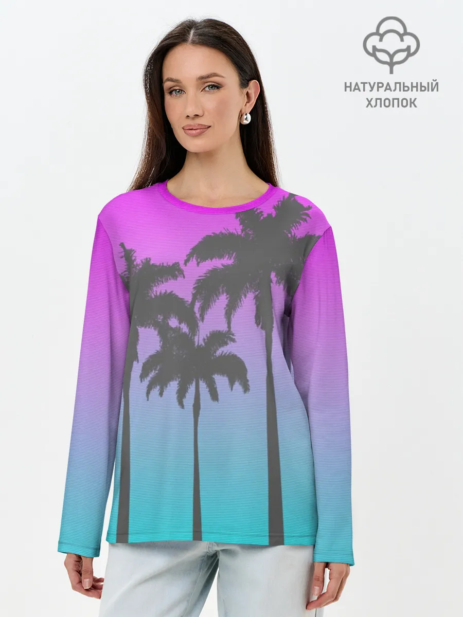Лонгслив женский. Хлопок / Пальмы 80s