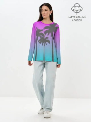 Лонгслив женский. Хлопок / Пальмы 80s