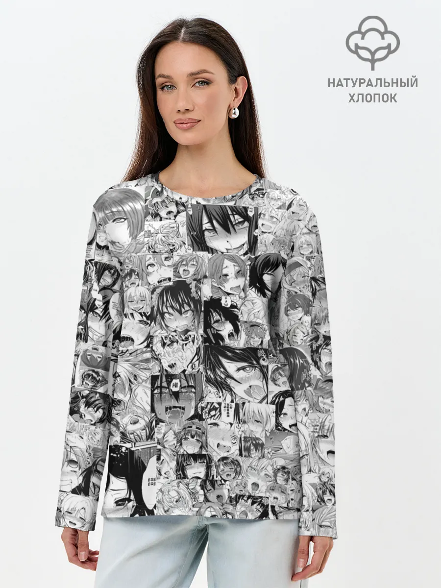 Лонгслив женский. Хлопок / АХЕГАО ЛИЦА | AHEGAO FACES