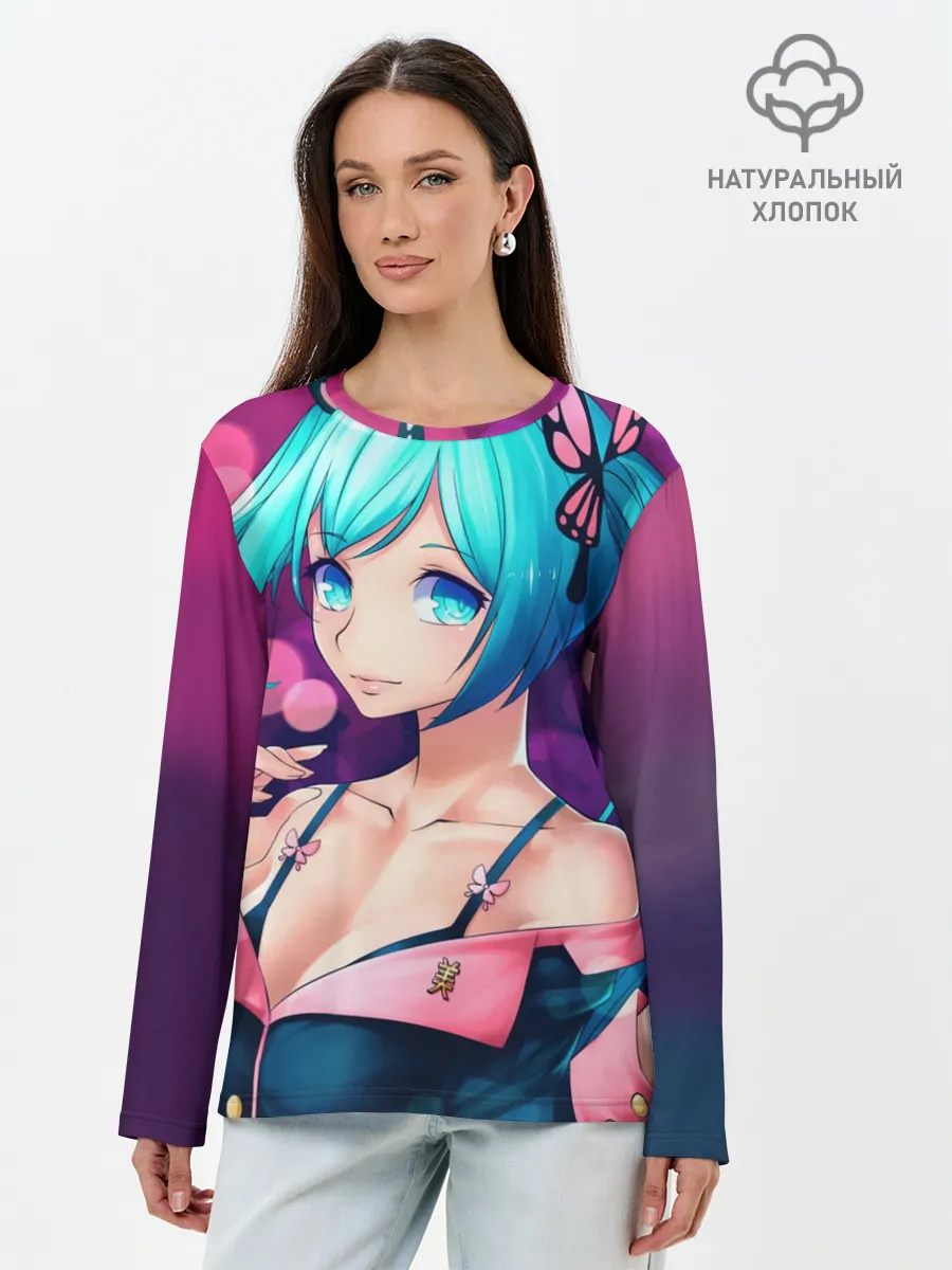 Лонгслив женский. Хлопок / Неотразимая Хатсуне Мику