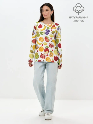 Лонгслив женский. Хлопок / Фрукты